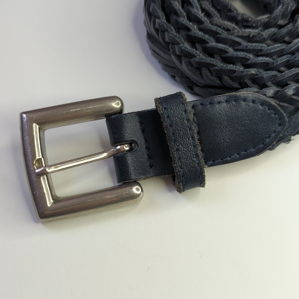 Honors 90's Vintage Classic Braided Genuine Split Cowhide Leather Belt Navy L - Picture 2 of 8